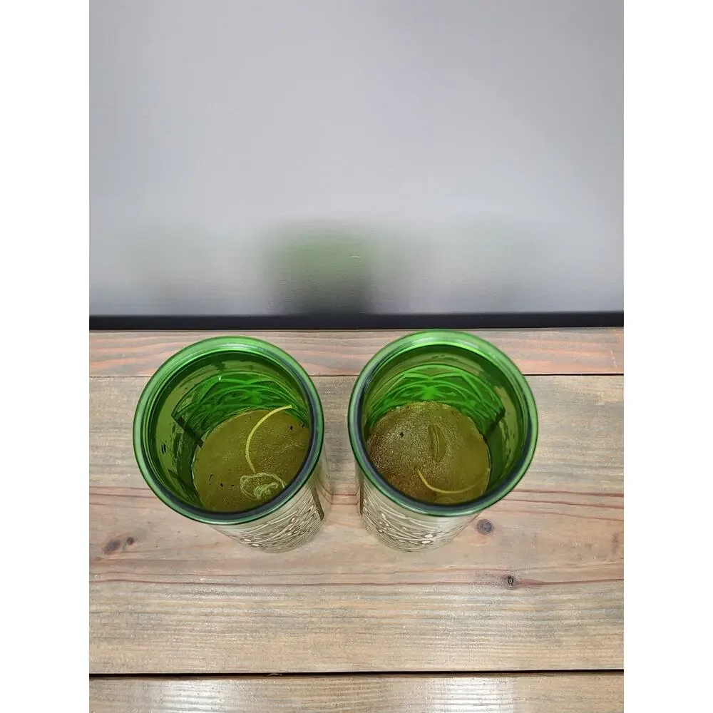 Vintage Green Glass Pillar Candles Geometric Lattice 9